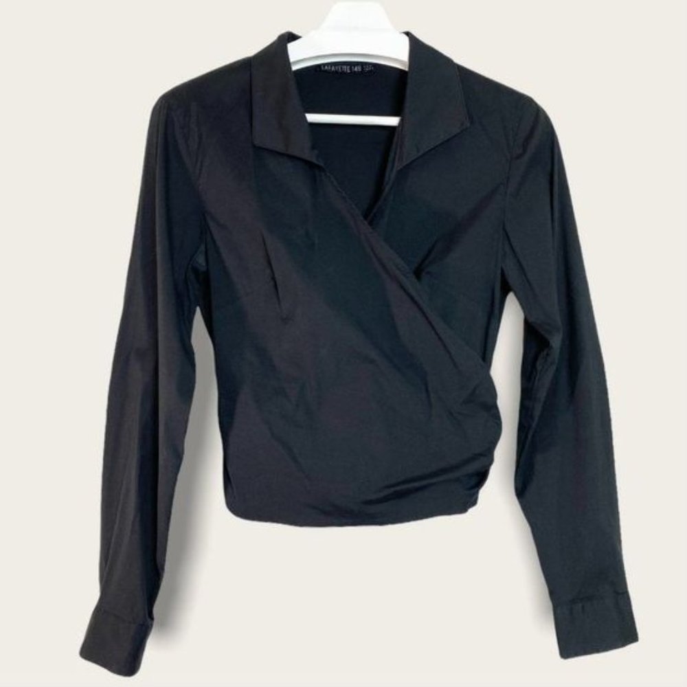 Lafayette 148 Cotton Blend Wrap Top Black